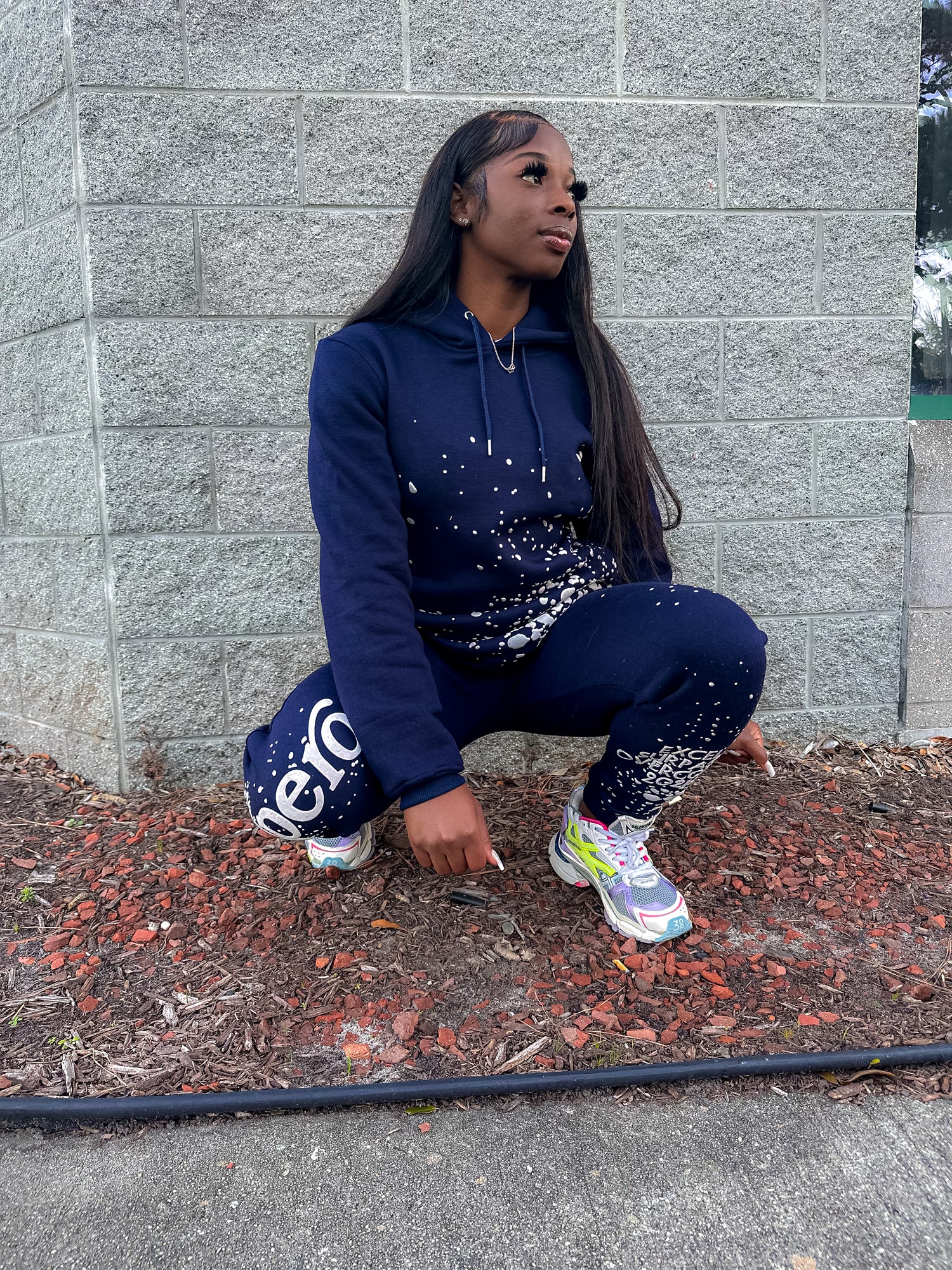 Hidden Pocket Puff Print Sweatsuit Blue