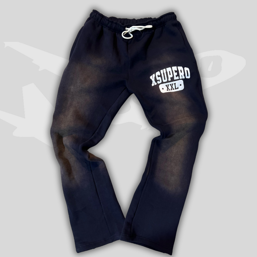 Black Acid Washed Scholar Flare Sweats By Xsupero