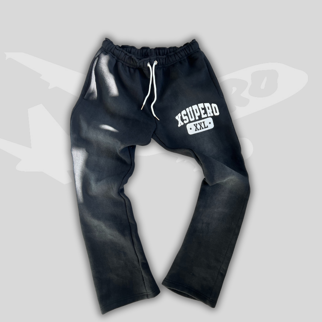 Black Acid Washed Scholar Flare Sweats By Xsupero